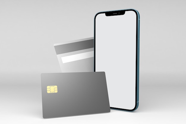 Photo phone and credit cards right side in white background