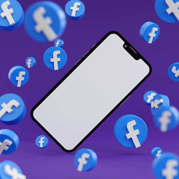 Phone and Facebook Logos with Depth of Field 3D render