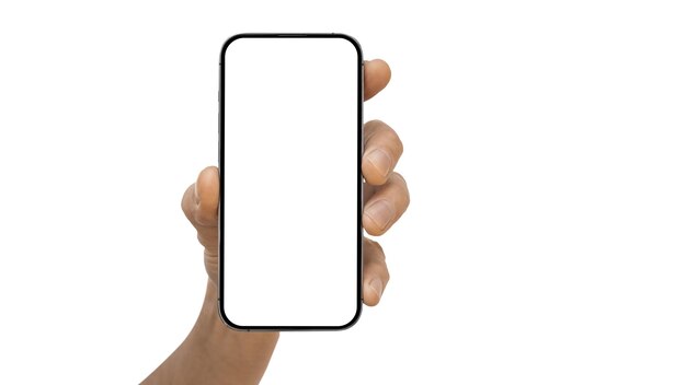 A phone in hand on a white background