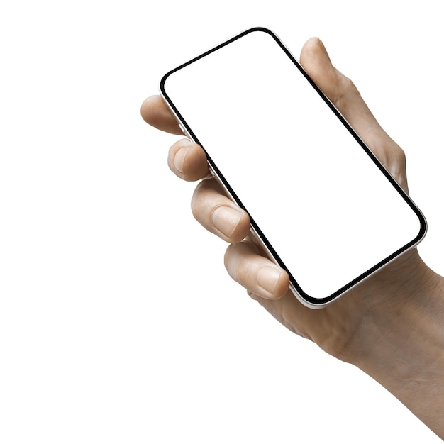 a phone in a hand on a white background