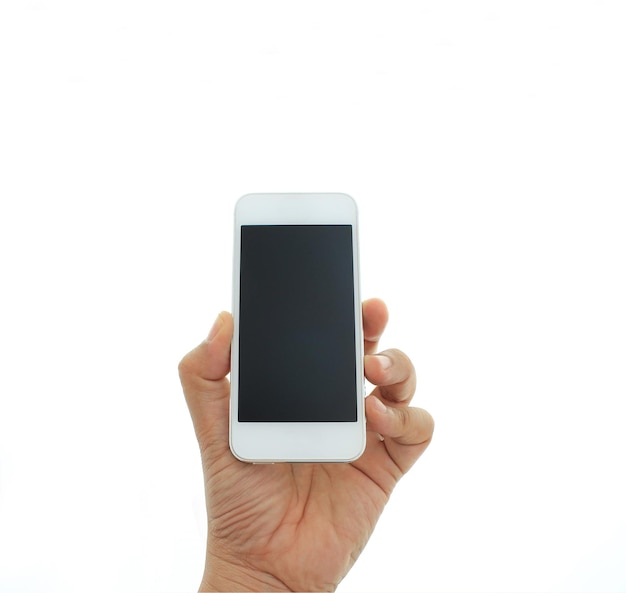 Phone in hand to work on a smartphone with a blank screen