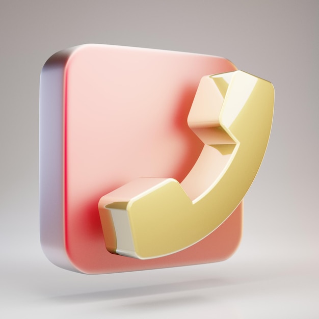 Phone icon. Golden Phone symbol on red matte gold plate. 3D rendered Social Media Icon.