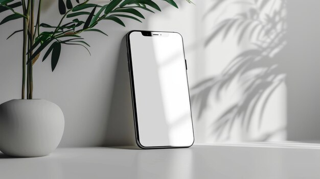 Phone mobile Mockup on white background stand in air