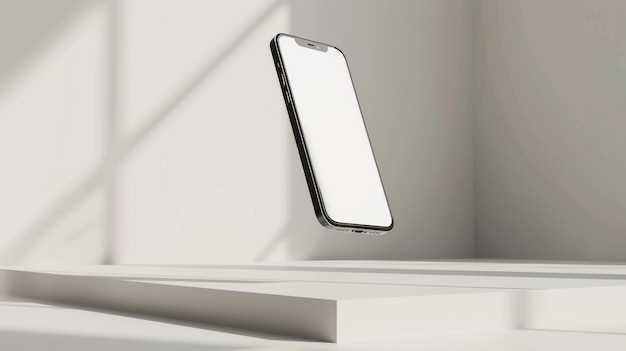 Phone mobile Mockup on white background stand in air