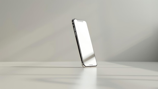 Photo phone mobile mockup on white background stand in air