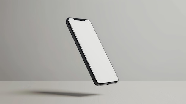 Мокет мобильного телефона на белом фоне стоит в воздухе
