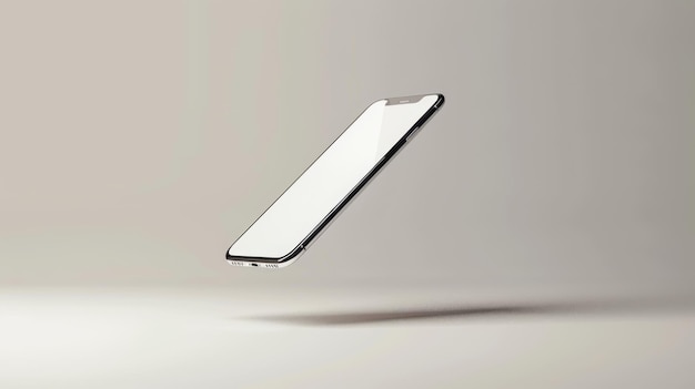 Мокет мобильного телефона на белом фоне стоит в воздухе