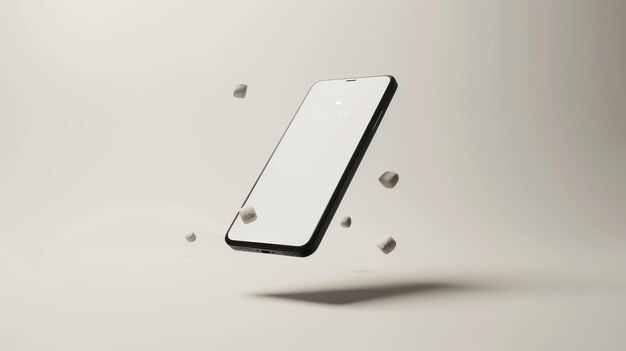 Photo phone mobile mockup on white background stand in air