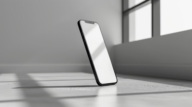 Photo phone mobile mockup on white background stand in air