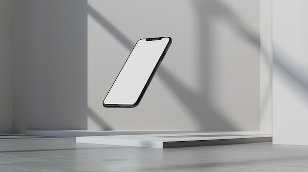 Phone mobile Mockup on white background stand in air