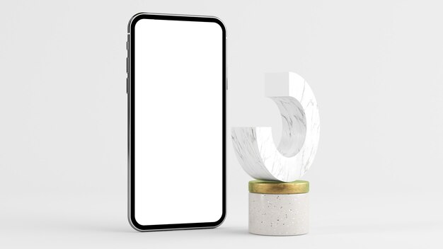 Phone mock up with abstract shape 3d rendering