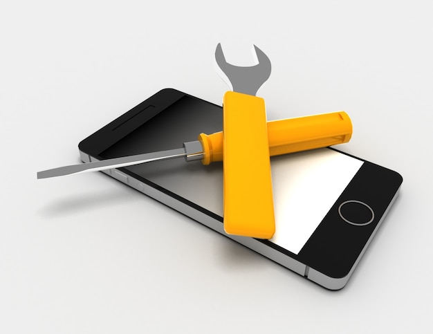 Phone repair on white background . 3D rendered illustration