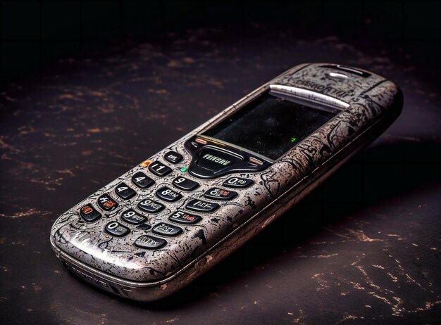 Foto un telefono su una superficie scura