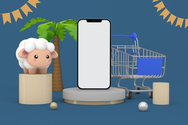 Phone and Shopping Trolley Front Side In Adha Themed Background