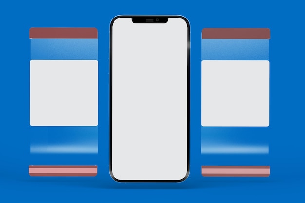 Phone and Social Media Screens Front Side In Blue Background