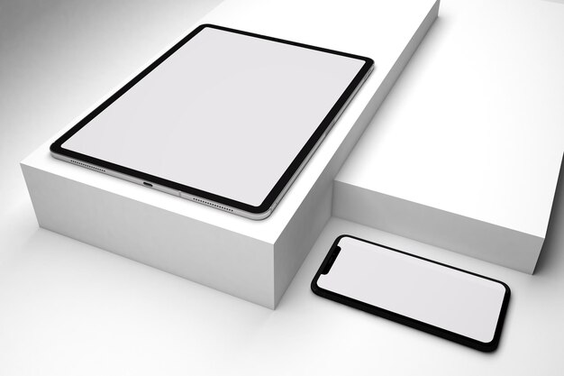 phone and tablet perspective side in white background
