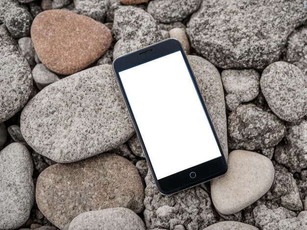 a phone that is on a rock with a screen Mobile phone on a rocky surface