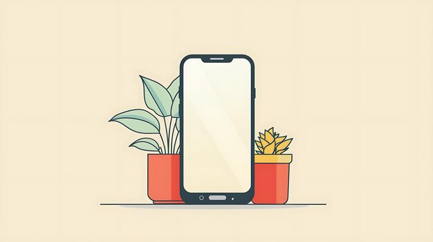 Photo a phone that is on a shelf with potted plants