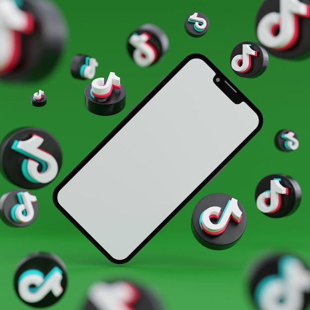 Phone and TikTok Logos with Depth of Field 3D Render