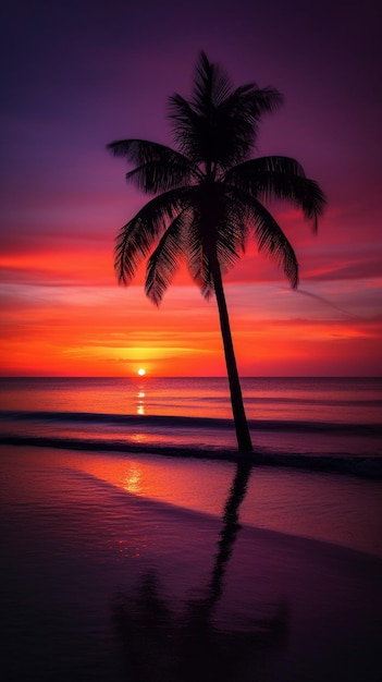 Phone wallpaper sunset over a tropical beach Generative AI