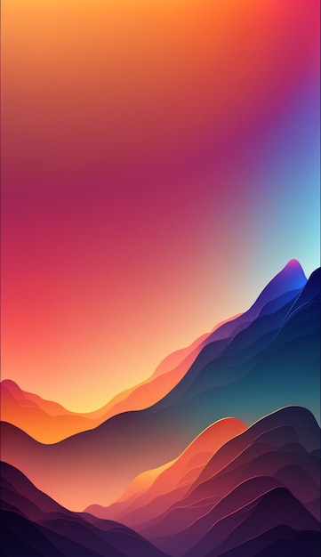 Phone wallpaper with a colorful mountain and the sun