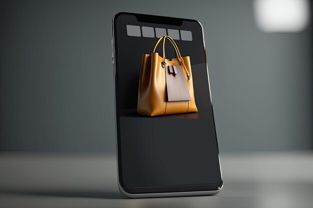 A phone with a bag on screen online shopping