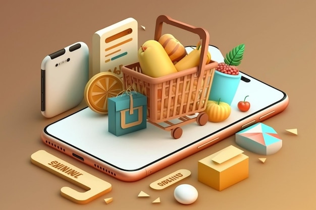 A phone with a basket of food on it and the word picker on the top.