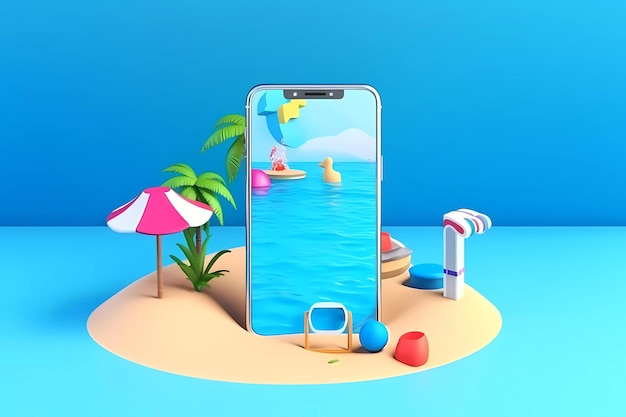 A phone with a beach scene on it