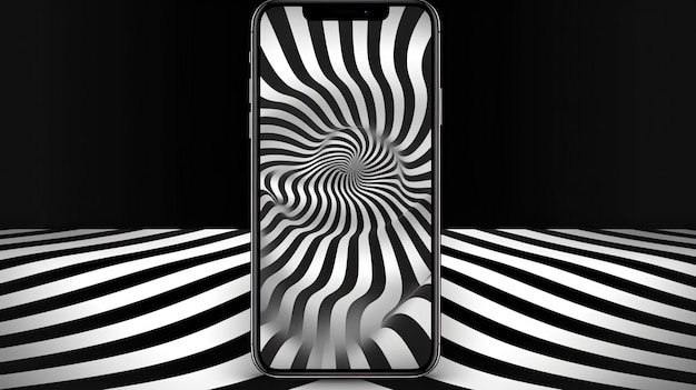 A phone with a black and white striped pattern on the screen.