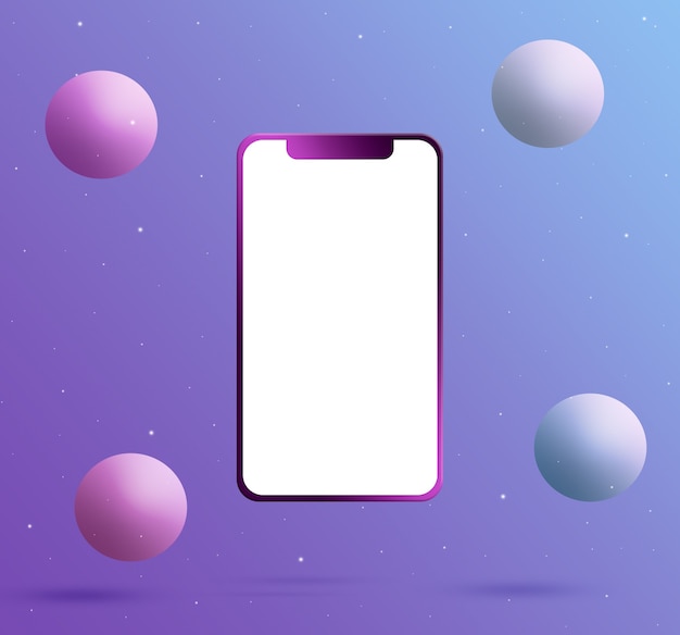 Phone with a blank screen and balls 3d render