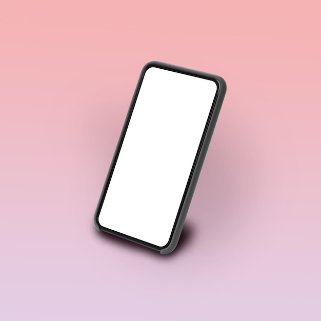 Phone with blank screen standing over pink studio background square