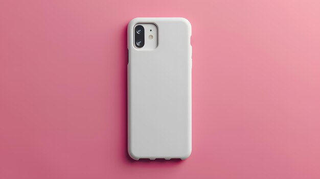 Photo phone with blank white case on pink background