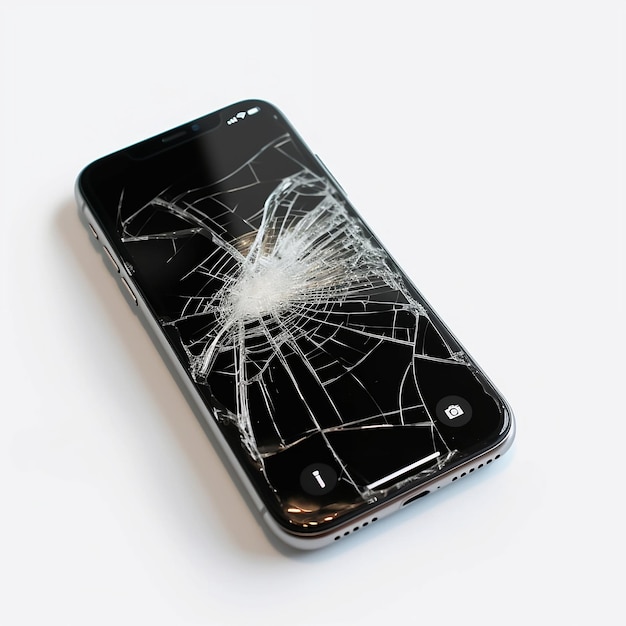 A phone with a broken screen