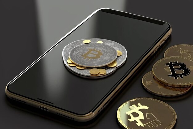 A phone with a coin on it and a coin on the top of it.