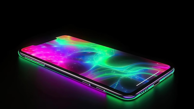 A phone with a colorful display on it