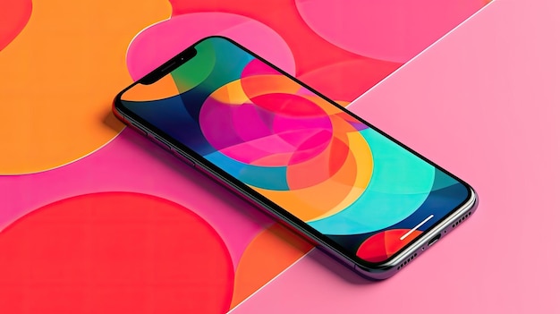 A phone with a colorful pattern on the screen