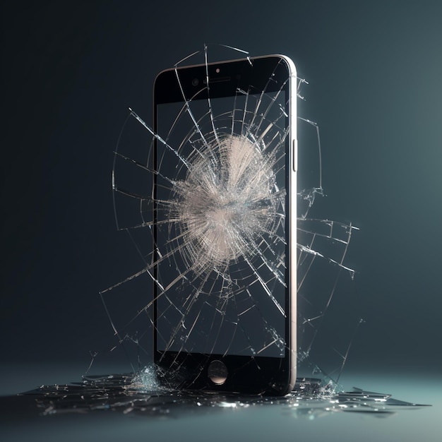 A phone with a cracked screen is shown with the word phone on it.