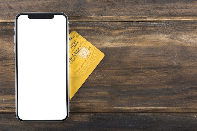 phone with credit card on table