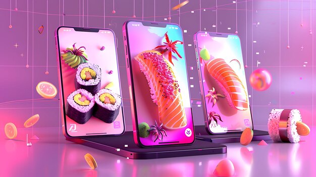 Photo a phone with a display of sushi on it