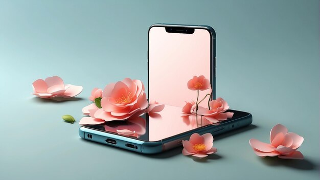 a phone with flowers on it and a pink flower on the back