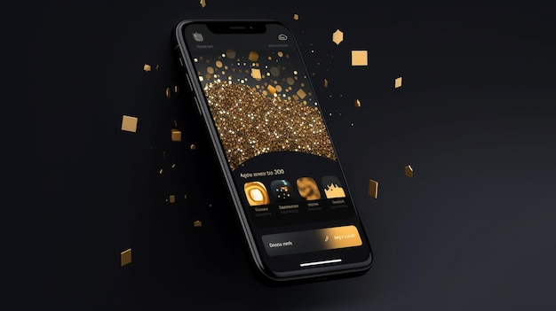 A phone with gold glitter on the screen and the screen says the gold glitter.