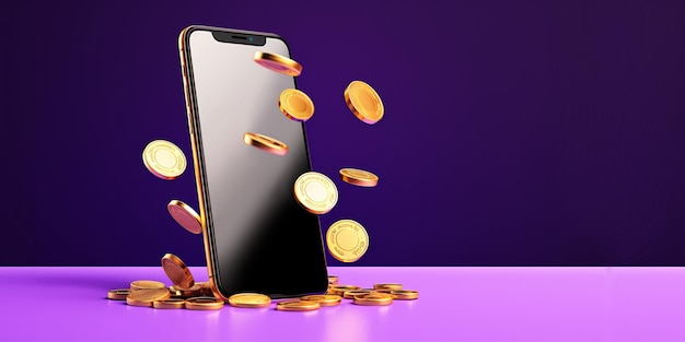 Phone with golden coins mockup