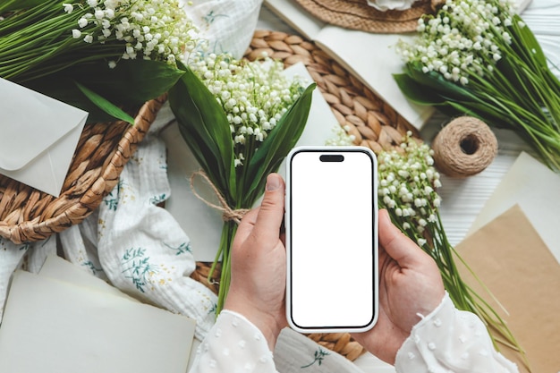 Phone with isolated screen place for your congratulations spring decor