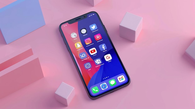 a phone with many apps on it and the word facebook on the screen