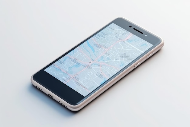 A phone with a map on the screen showing a map of the city.