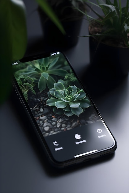 A phone with a picture of a plant on it