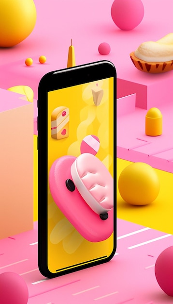 a phone with a pink toy on it and a pink toy in the middle.