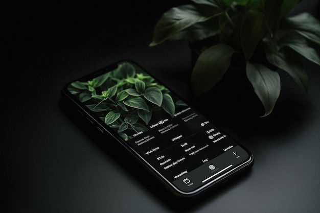 A phone with a plant on the screen that says the word on it