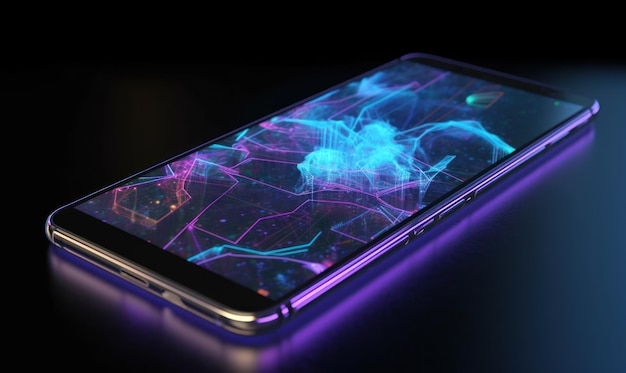 A phone with a purple glow in the dark