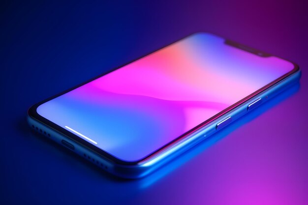 Photo a phone with the purple light on it and the purple background is purple.